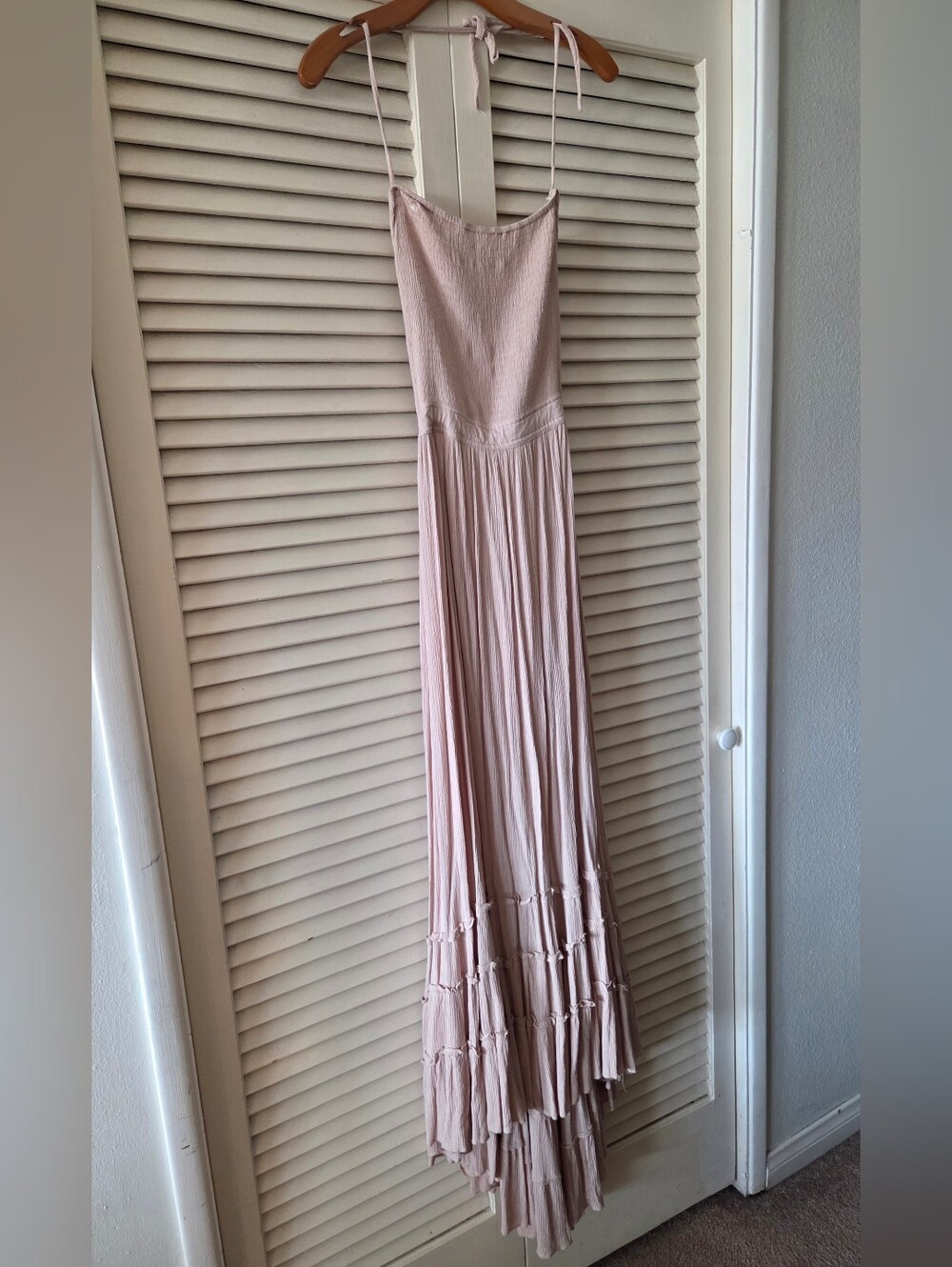 R.Vivimos Boho Halter Maxi Dress Khaki Backless Ruffle Size M